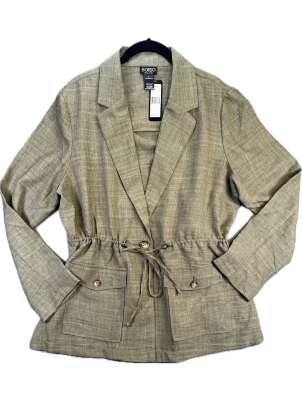 Soho Apparel Women’s L Olive Green Drawstring Utility Blazer Cargo Jacket NWT